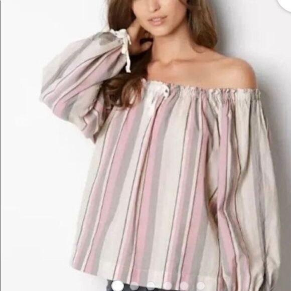 Nwot Victoria Secret boho off the shoulder striped top oversized fit XS - Picture 2 of 15